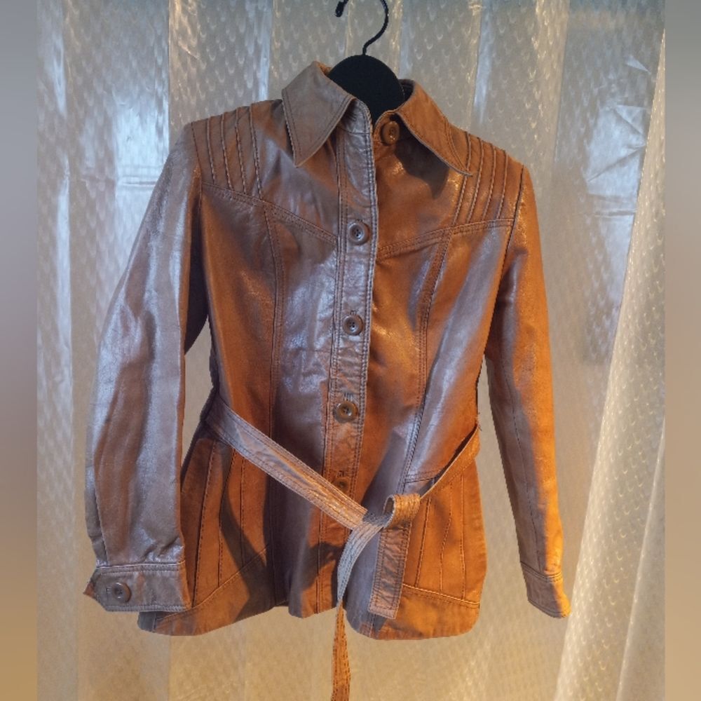 Ms Pioneer Vintage Genuine Leather Jacket Size 10 Cognac Brown